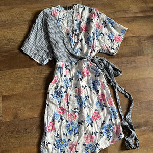 Women's ASOS Floral & Geometric Print Wrap Midi Dress Size 12